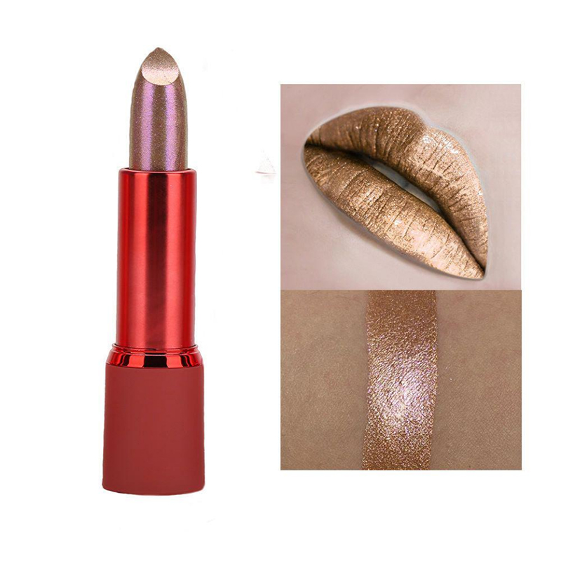 Glitzer-Lippenstift, wasserfest, metallischer Lipgloss, wasserfester Perlen-Lipgloss für Damen, kosmetischer Lippenstift
