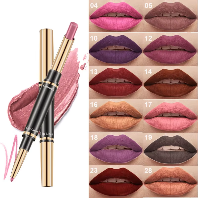 12 Farben Matte Double Heads Wasserdichter Lippenstift und Lipliner 2 in 1 Lipliner