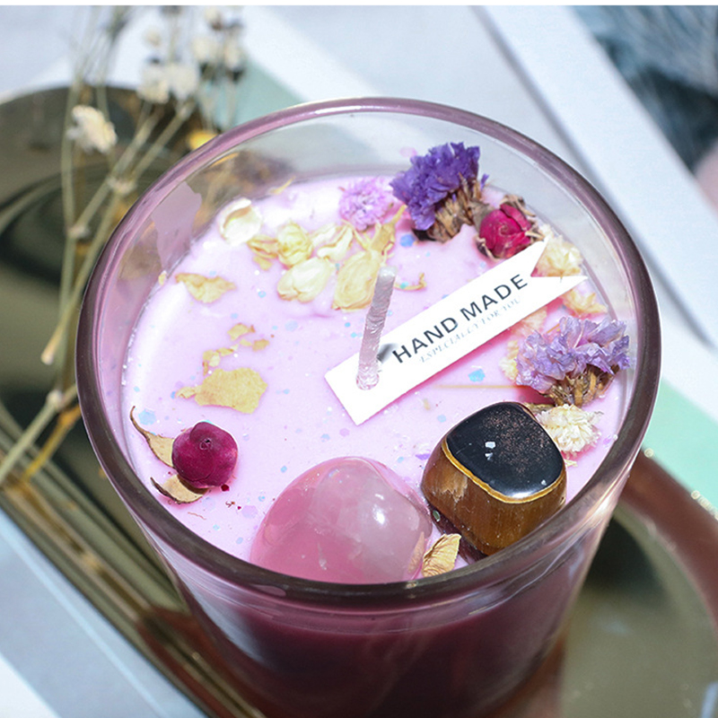 100 g Heimdekoration, handgefertigt, Sojawachs, Aromatherapie, umweltfreundlich, hohe Kristallsteine, Trockenblumen-Duftkerze für Partys, Geburtstage, Geschenke